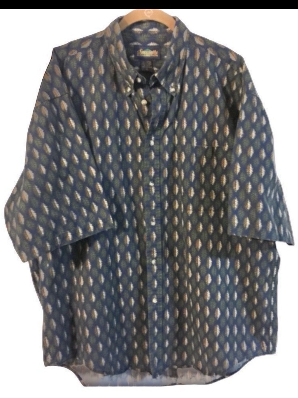 Vtg SPECIALTY collection men’s 100% cotton short sleeve shirt Navy/leaf print XL